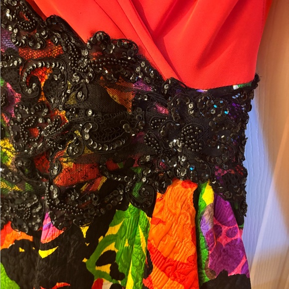 Ann Lawrence Vintage Red and Multicolor Long Sleeve Party Dress Size 8 - Picture 4 of 12